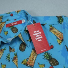 Shinesty Captain Morgan Blue Button Up Shirt Mens Medium Tropical Pineapple NWT