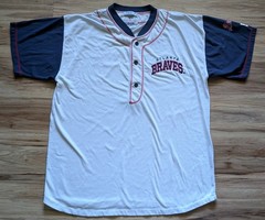 Vintage Starter Atlanta Braves Henley Jersey Shirt Mens XL 90s MLB Embroidered