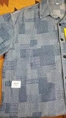 Plaid Patchwork Amekaji Workwear Ametora Japanese Sashiko LS Blue Denim Shirt
