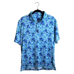 Construct Mens Medium Blue Tropical Camo Quick Dry Performance Golf Polo Shirt