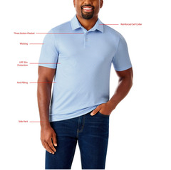 Member’s Mark Men’s Blue Pattern Performance Polo Shirt-Size Large-NWT