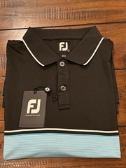 NWT FootJoy Mens Engineered Pin Stripe Lisle Golf Shirt Polo Black Size Large