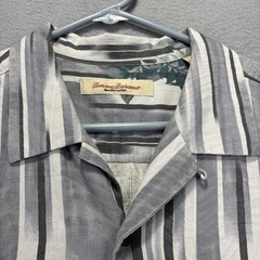 Tommy Bahama Hawaiian Camp Shirt Mens L 100% Silk Gray Floral Tropical Aloha