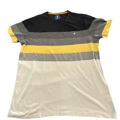 Teamspirit Black Gray Yellow Striped Men’s Crew Neck T-Shirt Size XL