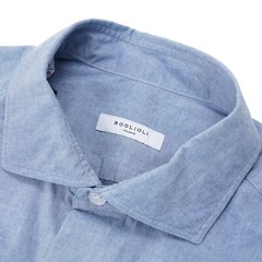 Boglioli Extra-Slim Sky Blue Washed Chambray Cotton Shirt 16 x 35 NWT Imperfect