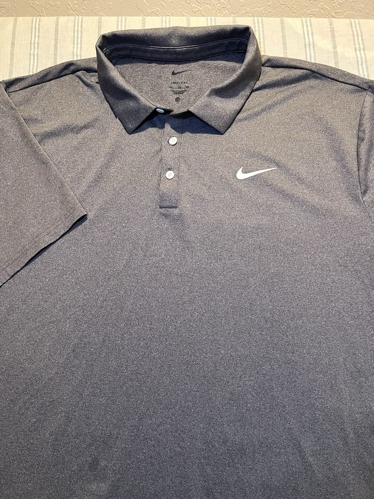 Nike Dri-FIT Men’s Gray Solid Polo Shirt Size XXL Short Sleeve Collared Logo