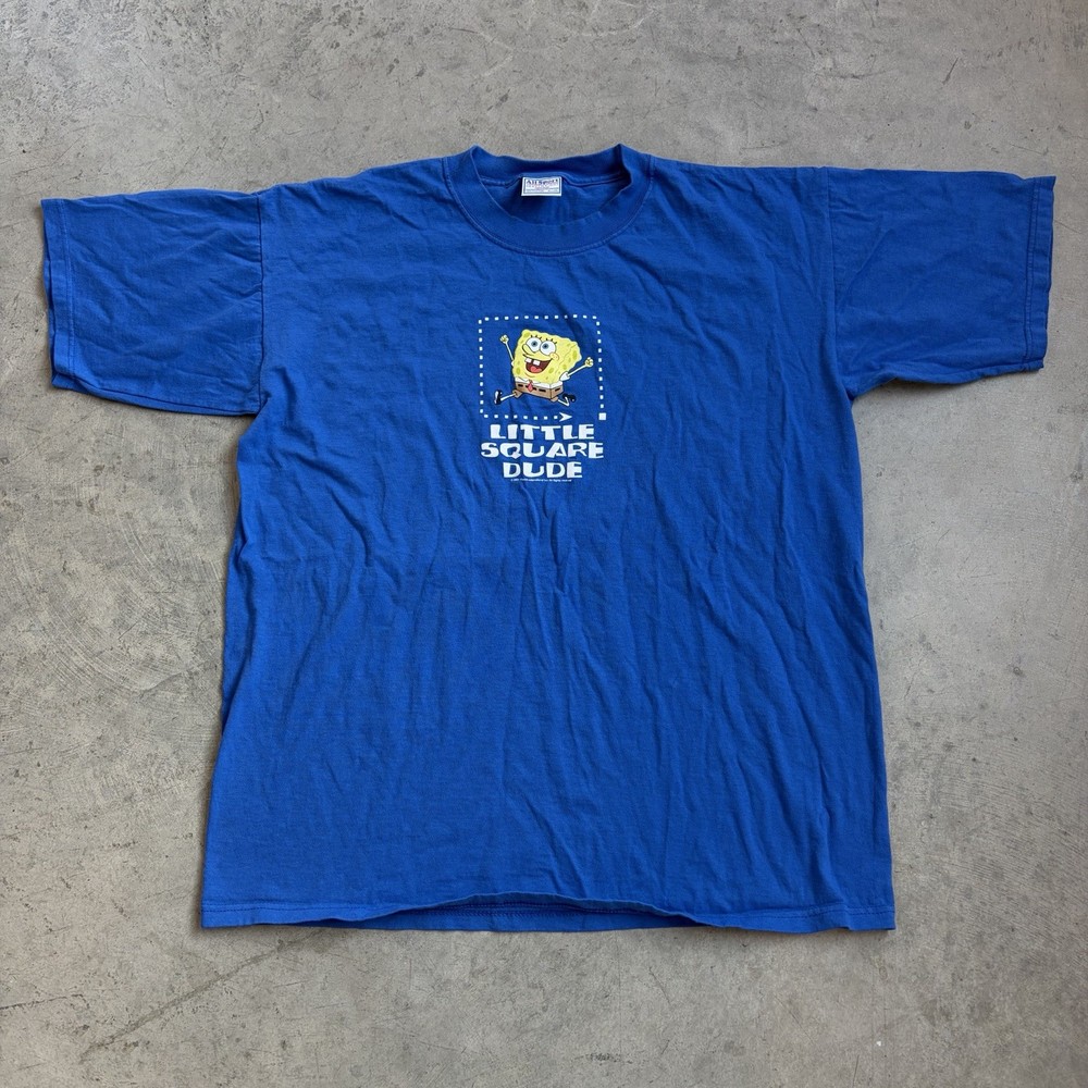 Vintage 2001 Spongebob SquarePants Little Square Dude Graphic T Shirt Blue XL