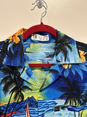 VHO Shirt Mens Small Blue Floral Palm Island Print Sailboat Hawaiian Silky EUC