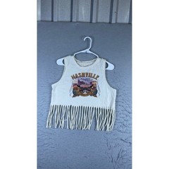 Recycled Threads Tank Top Mens Medium Cream Good Nashville Music Festival Fringe