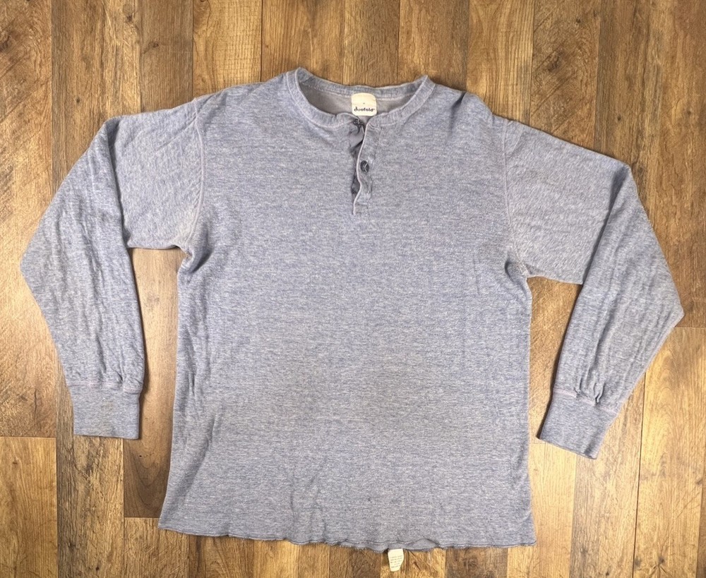 DUOFOLD XL Two Layer Wool Blend Henley 90s Thermal Long Sleeve Blue USA VTG