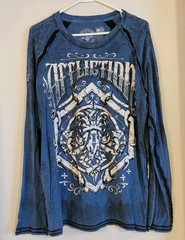 Sick Y2K Affliction Blue Thermal Long Sleeve Spellout Shirt Size XL