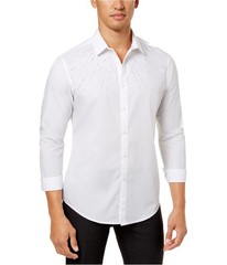 I.N.C Mens Beaded LS Button Up Shirt, whitepure, M Neck