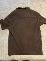 Maison Article Checkered Knit Mens Small Brown Button Up Short Sleeve Shirt