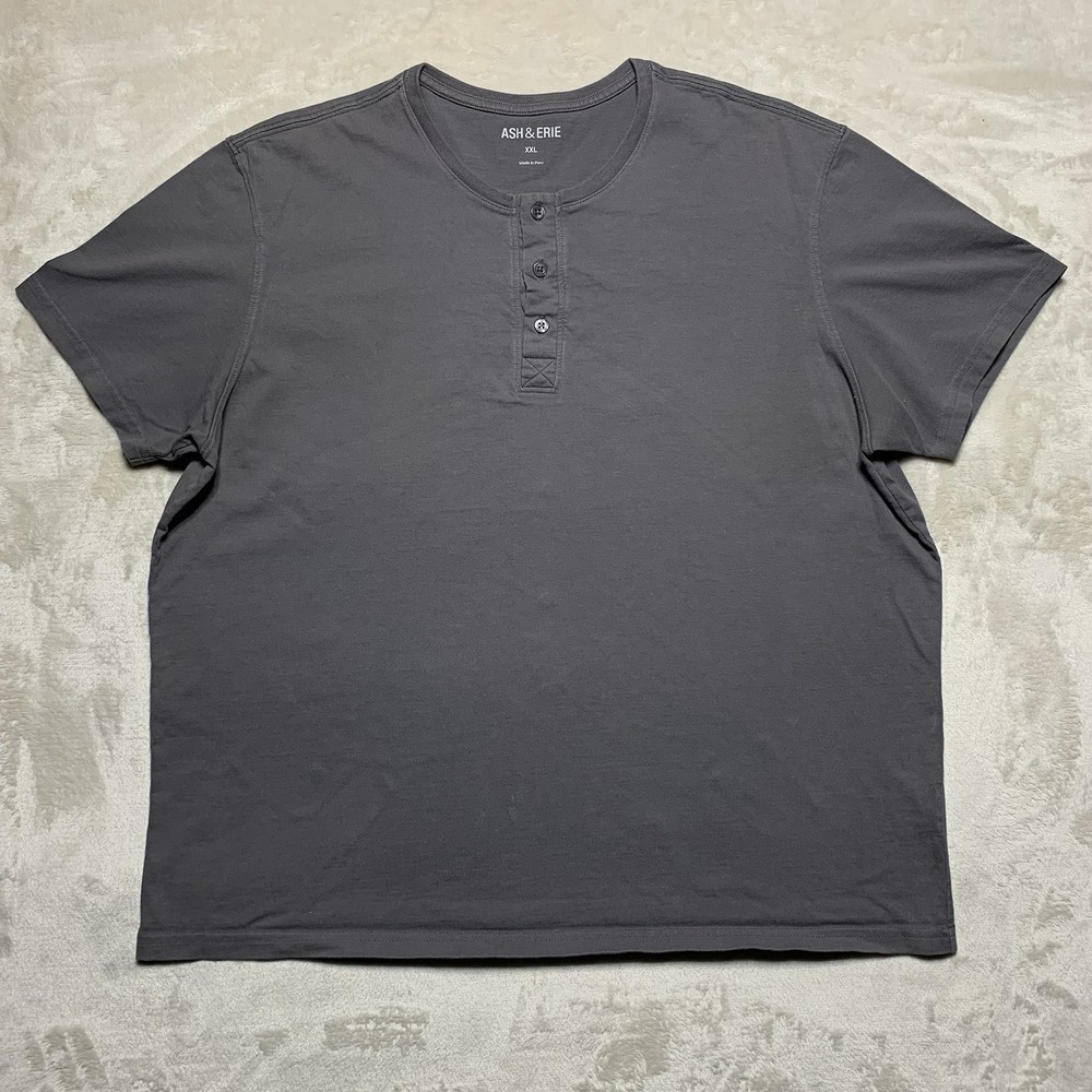 Ash & Erie Henley Shirt Mens XXL Gray Short Sleeve Button 100% Cotton
