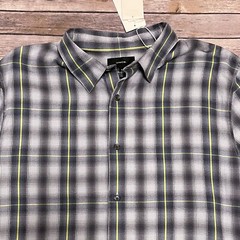 Vince Shadow Plaid Classic Fit Mens Button Down Shirt NWT Medium Gray Yellow
