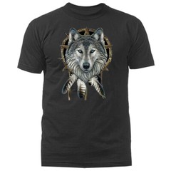 Wolf Dreamcatcher Tribal Native American Feather T-shirt