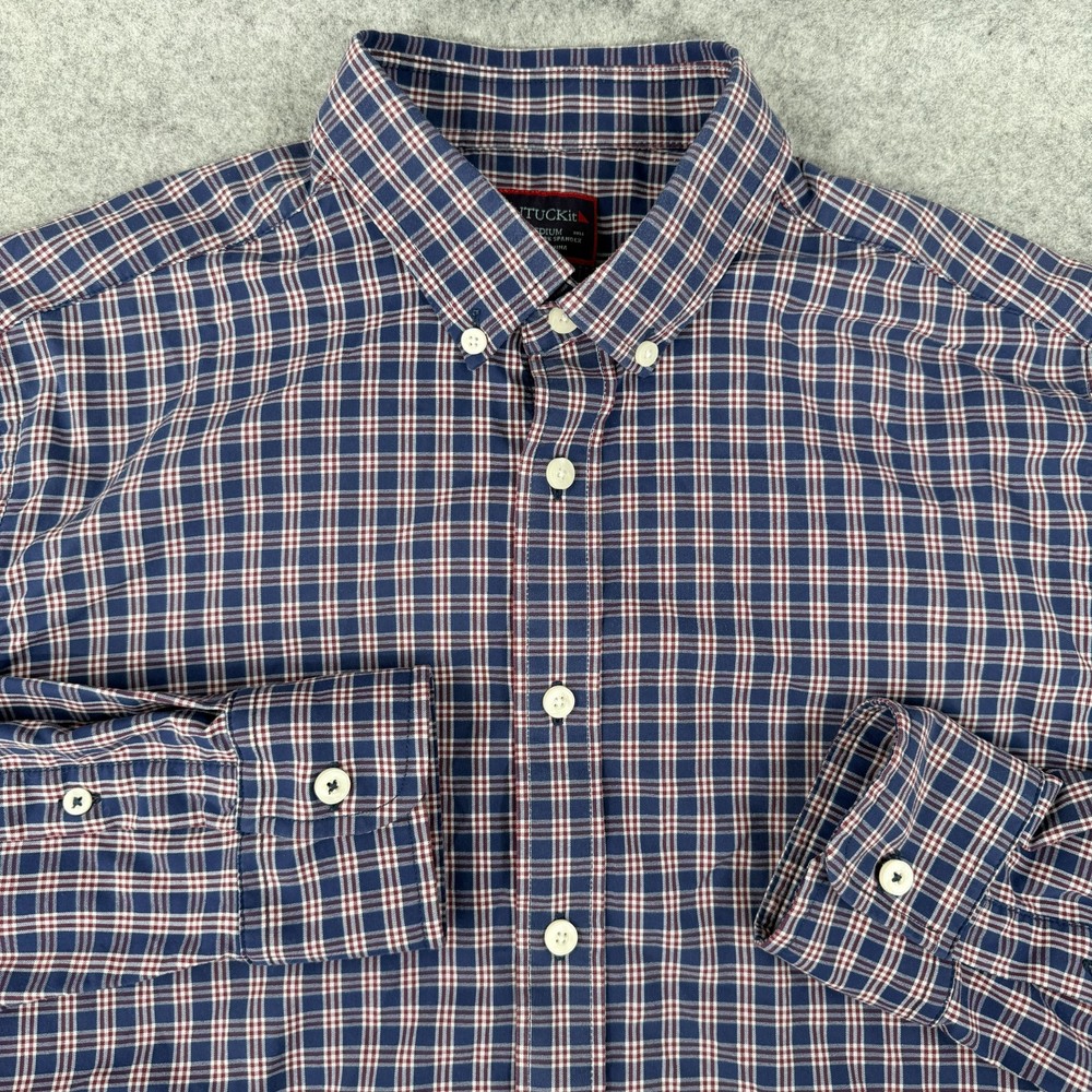 Untuckit Men’s Long Sleeve Button Down Shirt Medium Blue Plaid Preppy Classic