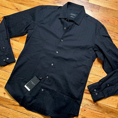 Bugatchi Textured Button Down Shirt Geometric Black NWT $179 Size 15.5×34/35