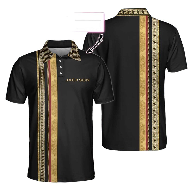 Personalized Luxury Baroque Pattern Golf Custom Polo Shirt Golden Greek Key Patt