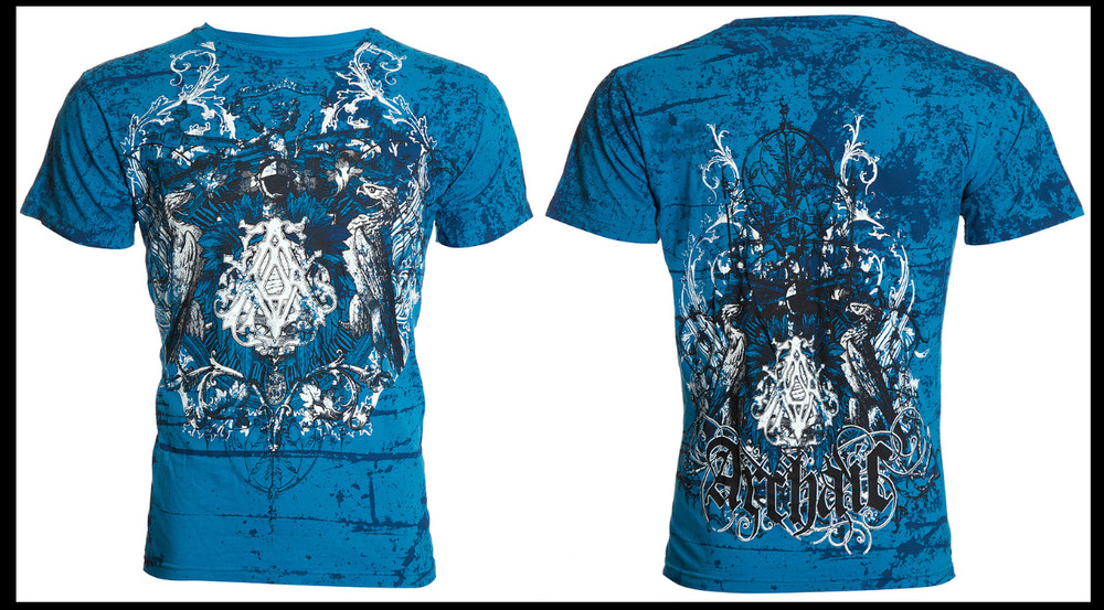 ARCHAIC by AFFLICTION Pacific Blue AXIS Short Sleeve Slim Fit Y2K T-shirt NWT