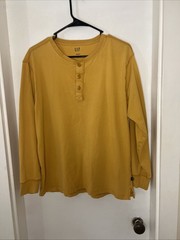 Men’s Gap Dark Yellow 3 Button Henley Long Sleeve shirt 100% Cotton Size M