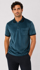 AGTAWH Men’s Polo Velvet Shirt New S M L XL Emerald Velour Green Short Sleeve