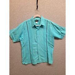 D’Yuvas Mens 100% Linen Guayabera Shirt Turquoise Blue Short Sleeve Size 42 Mex