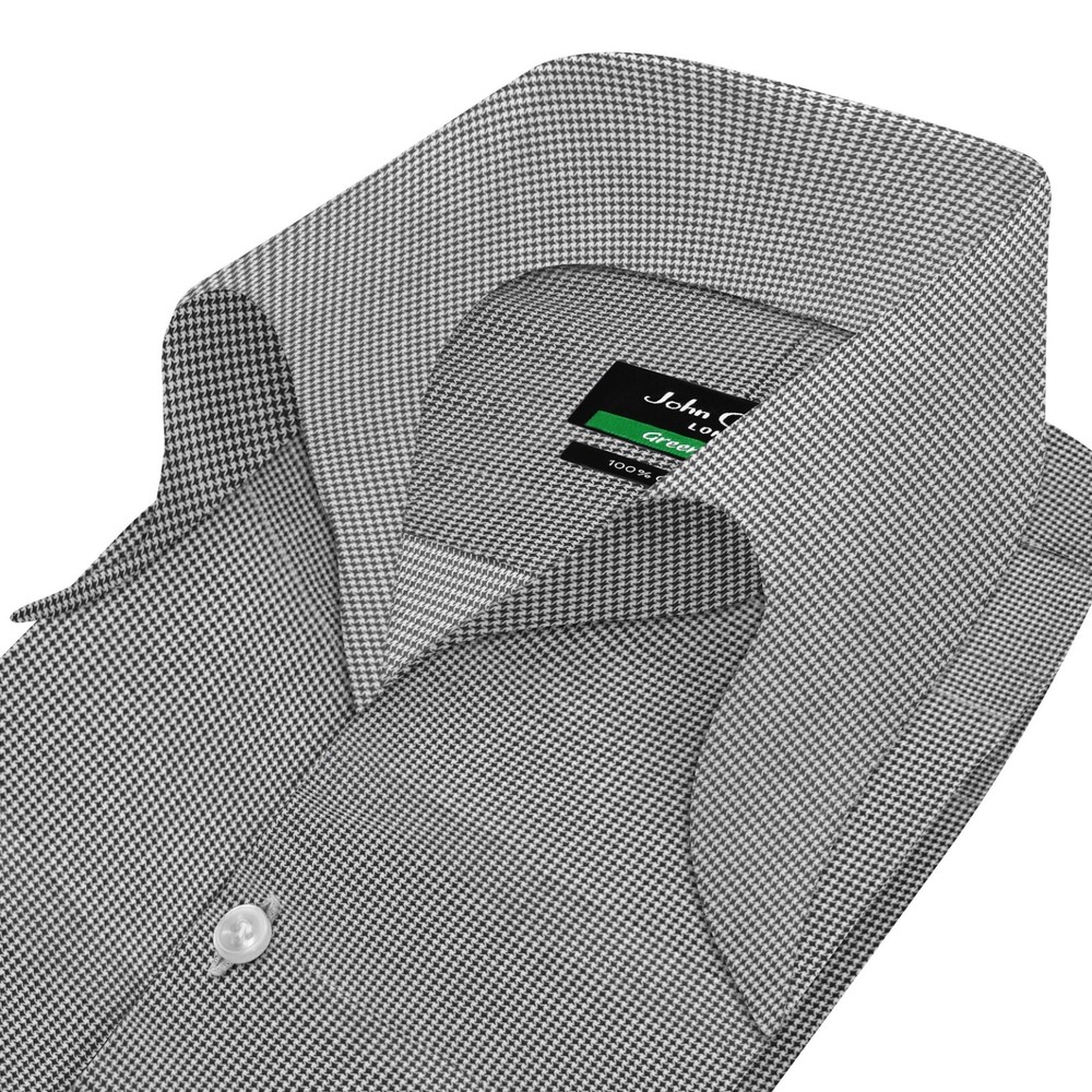 High Open Bow Collar Buttonless Men’s Black Dogstooth V Neck Preppy Cotton Shirt