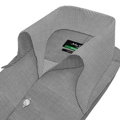 High Open Bow Collar Buttonless Men’s Black Dogstooth V Neck Preppy Cotton Shirt