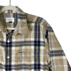 American Eagle Super Soft Plaid Button Down Shirt Mens Large Tan Navy Blue L/G/G