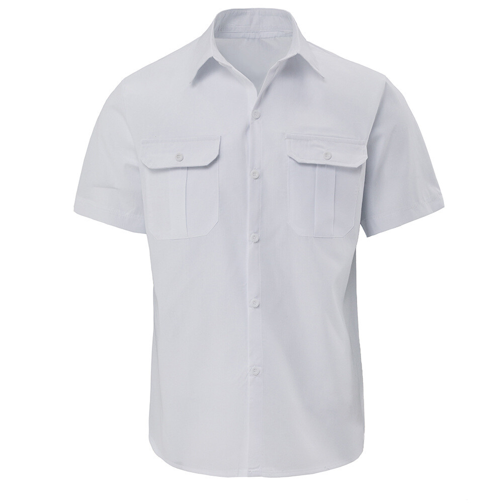 Men’s Shirt Button Down Short Sleeve Two Front Pockets Solid Color Casual Tops
