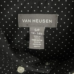 Van Heusen Men Small 14-14.5 Button Collar Long Sleeve Dot Dress Shirt Black