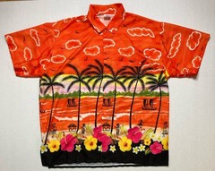 LA LEELA Men’s Hawaiian Short Sleeve Button Down Shirts XL Island View Orange