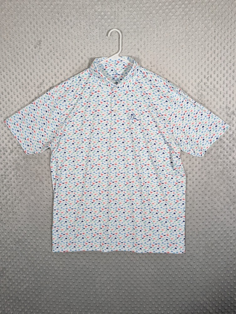 Rhoback Polo Shirt Men’s 2XL Dinosaurs AOP Golf Performance Stretch EUC