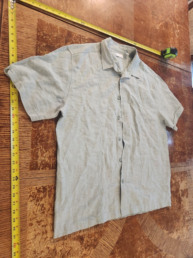Cafe Luna Short Sleeve Button Up Green Shirt Polyster Men’s Size XL #S44