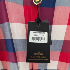 Bertigo Plaid Shirt Mens Size Medium Cotton Twill Red White Blue Button NEW NWT