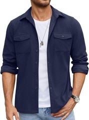 Men’s Button Down Waffle Shirt Jacket Casual Shacket Lightweight Overshirts