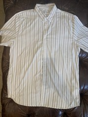 Abercrombie & Fitch Mens XLT Shirt Casual White Brown Stripe Button down