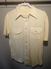 David Hamson Men’s Beige Solid Short Sleeve Button-Up Shirt Pockets 16-16 1/2 Lg
