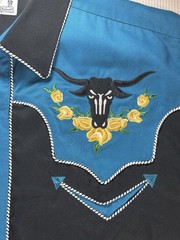 Retro Panhandle Slim Men’s XL Western Shirt Black/Blue Embroidered Longhorn Snap
