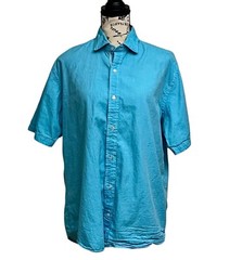 Taylor Byrd Collection Mens Blue Button Up Short Sleeve Shirt Cotton Beach L
