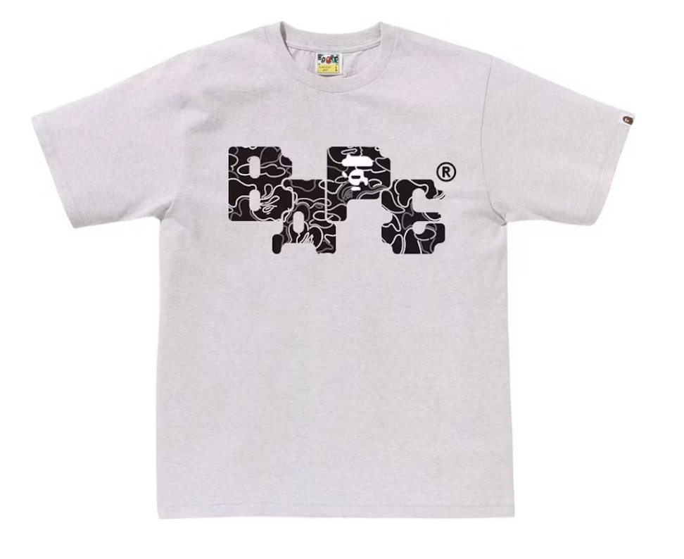 Bathing Ape BAPE Neon Camo 8 Bit Logo Tee T-Shirt LIGHT GRAY Size XL NEW w/tags