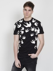 % 100 Authentic Men Swallow print T-shirt Black-White