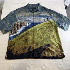 Guy Buffet Shirt Mens L Silk Button Down Golf Print Tiki Luxury