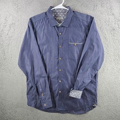 Ted Baker London Mens Blue Pinstripe Polka Dot Trim Button Down Shirt Size 6 XXL