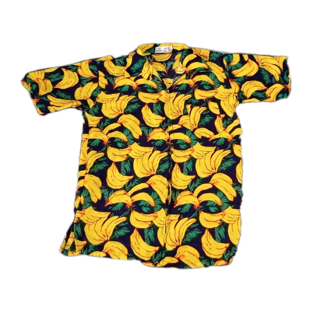Angkor Banana Print Button Down Shirt Mens Medium Tropical Beach Boho Summer XL