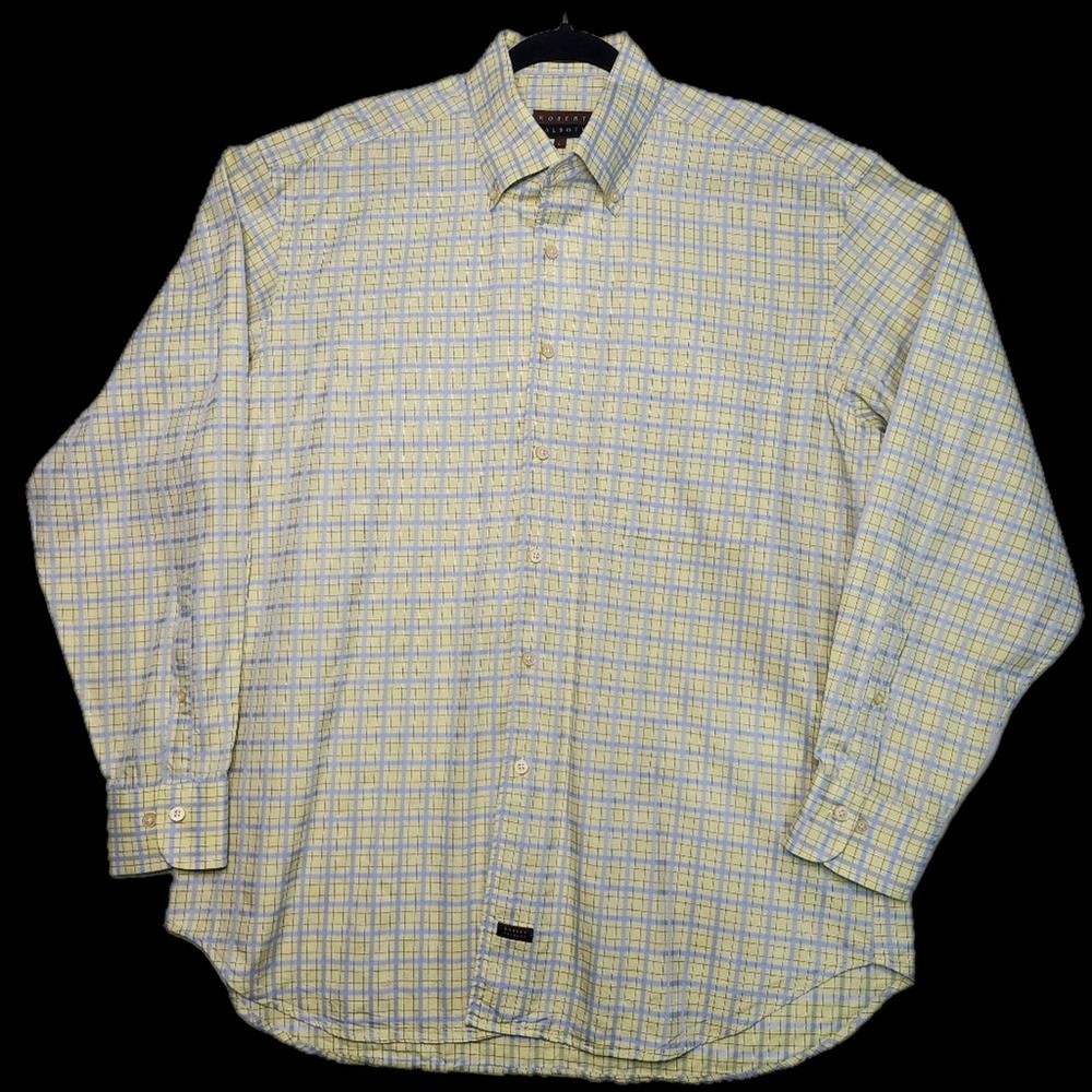 Robert Talbott Long Sleeve Button Down Shirt Window Pane Plaid Men’s Size Large
