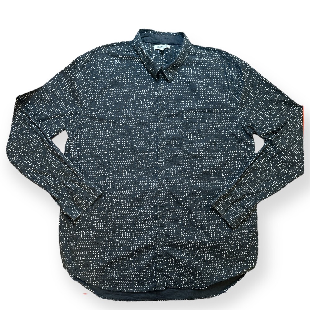 WILLIAM RAST Dotted Print Button Up Classic Fit Shirt Black Relaxed XXL Kidcore