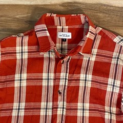 House of St. Clair Flannel Shirt Mens Small Made in USA Red Plaid Japanes Cotton