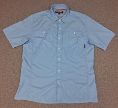 SIMMS Fishing Products Light Blue Short Sleeve Button Up Shirt Pockets~SZ LG